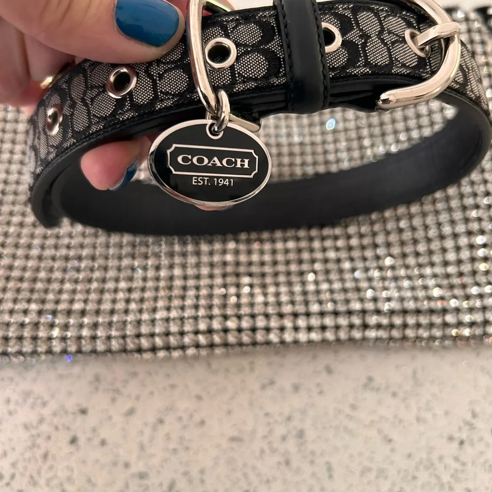 NEW COACH BLACK SIGNATURE LEATHER DOG COLLAR monogram leather/canvas Collar-L - Picture 2 of 5
